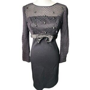 Vintage Carnival Fashions Black Mod sheath Dress Sz small bow coquette a16